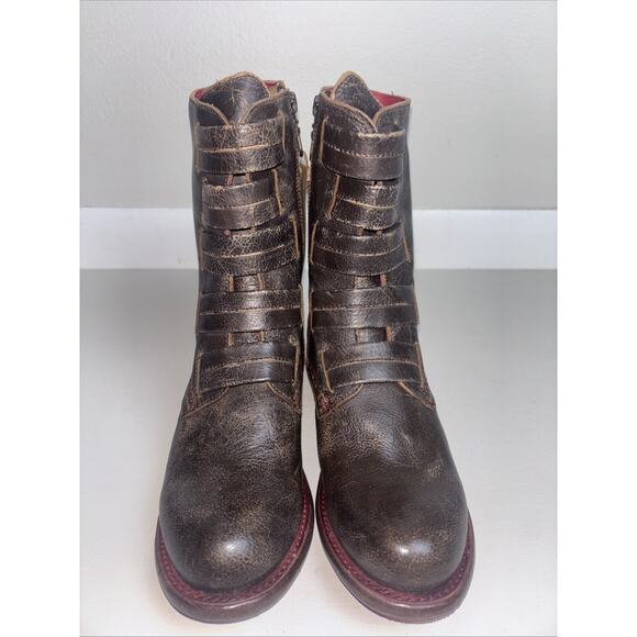 Bed Stu Catty Mid Calf Distressed Brogue Detail Leather Boots Womens 8 - Picture 2 of 6